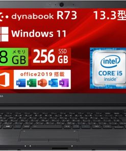 【整備済み品】東芝 軽量薄型ノートパソコン DynaBook R73 13.3インチ HD ノートPC/Core i5 CPU/メモリ 8GB/SSD ハードディスク/WIFI/Webカメラ/HDMI/VGA/windwos 11＆office 2019搭載 パソコン ノート (メモリ：8GB／SSD：256GB)