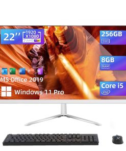 VETESA 一体型パソコン 22型1920x1080フルHD非光沢・IPS液晶 パソコン デスクトップ Core i5 8GB メモリ 256GB SSD MS Office 2019搭載 Windows 11Pro 一体型PC キーボードとマウス付属